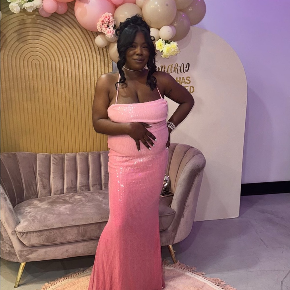 Fashion Nova Pink Sequin Maxi Slip Dress